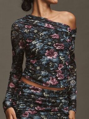 NWT $78 Anthropologie Mesh Long-Sleeve Asymmetric Top Size XXS